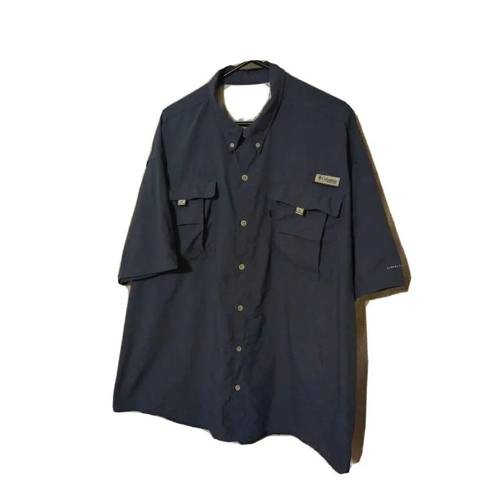 Columbia Men's PFG Short Sleeve Blue Size 2XL Omnishield Button Down Outdoors